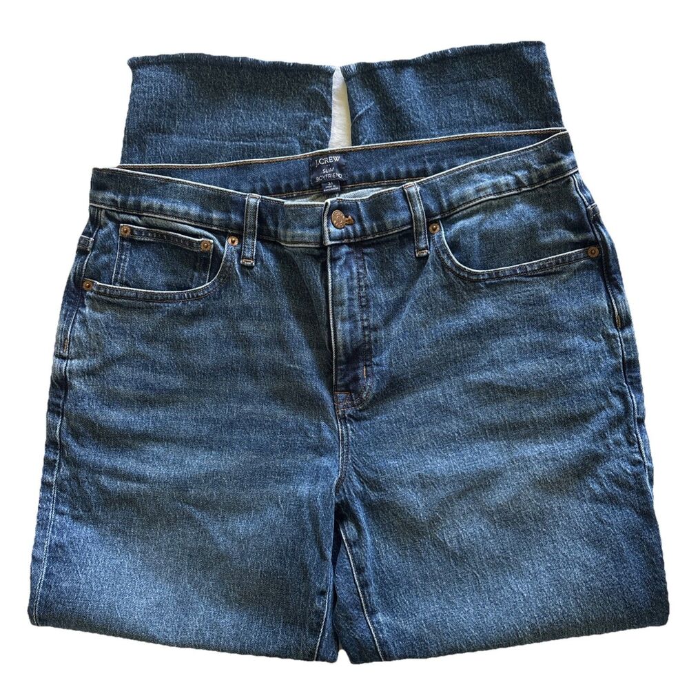 J Crew Slim Boyfriend Raw Hem Jeans Size 31 (35.5x27.5) Medium Wash Womens EUC